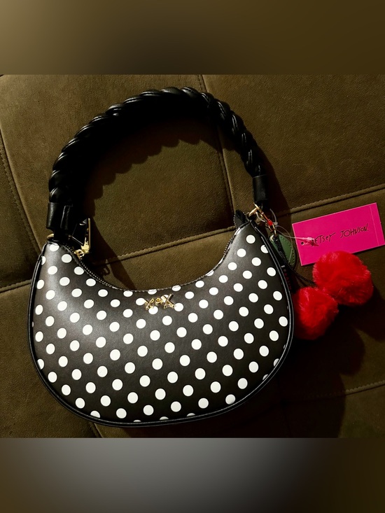 Betsey Johnson Handbags - Betsey Johnson Black and White Polka Dot Hobo Bag BWT